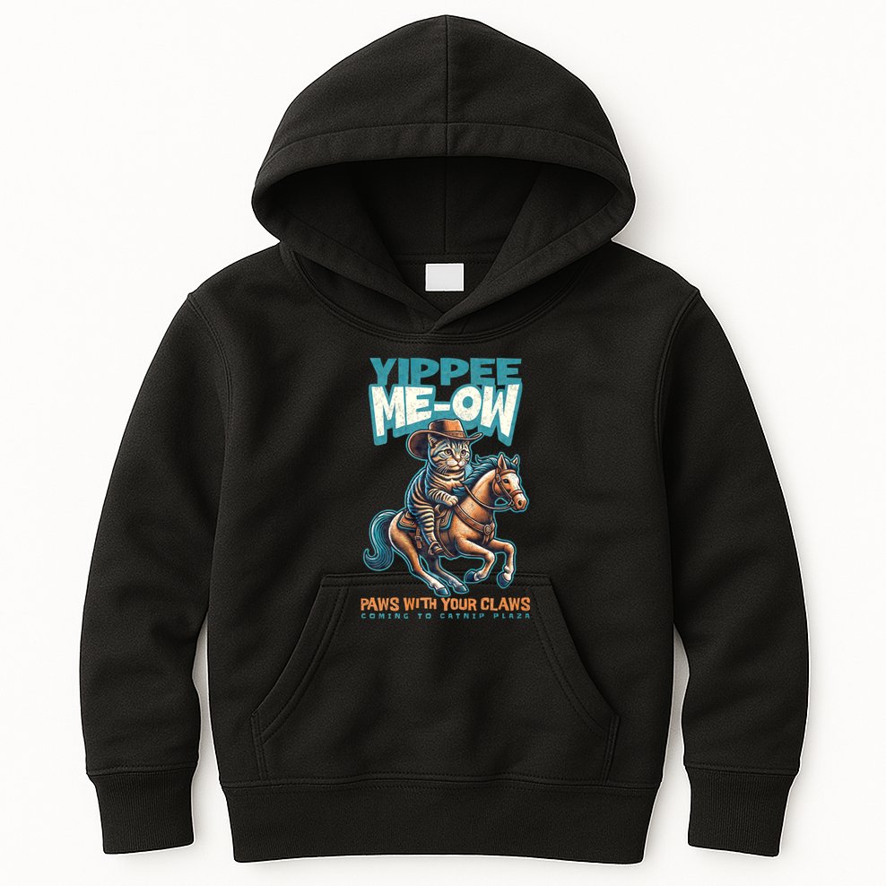 Funny Cat Cowboy Yippee Meow Kids Hoodie