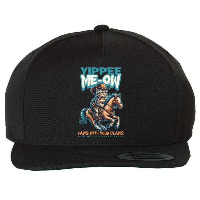 Funny Cat Cowboy Yippee Meow Wool Snapback Cap
