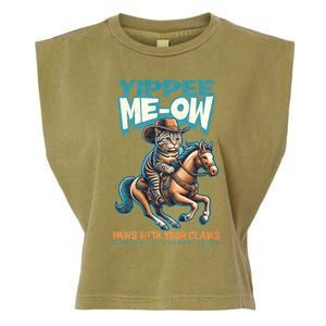 Funny Cat Cowboy Yippee Meow Garment-Dyed Women's Muscle Tee