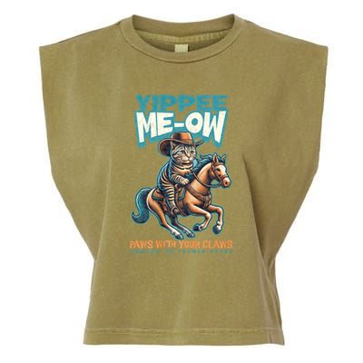 Funny Cat Cowboy Yippee Meow Garment-Dyed Women's Muscle Tee