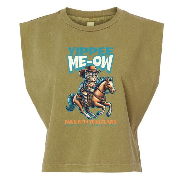 Funny Cat Cowboy Yippee Meow Garment-Dyed Women's Muscle Tee