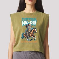 Funny Cat Cowboy Yippee Meow Garment-Dyed Women's Muscle Tee