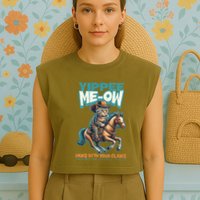 Funny Cat Cowboy Yippee Meow Garment-Dyed Women's Muscle Tee