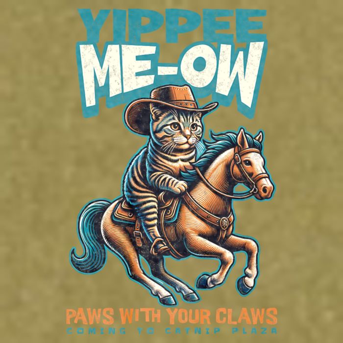 Funny Cat Cowboy Yippee Meow Garment-Dyed Women's Muscle Tee