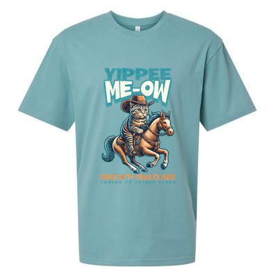 Funny Cat Cowboy Yippee Meow Sueded Cloud Jersey T-Shirt