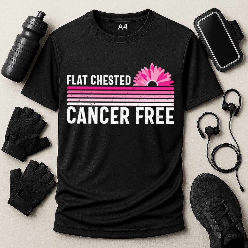 Flat Chested Cancer Free Flower Breast Caner Cooling Performance Crew T-Shirt