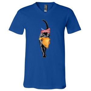 Funny Childless Cat Lady With Trump Hair Vote Kamala 2024 V-Neck T-Shirt