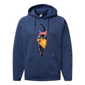 Funny Childless Cat Lady With Trump Hair Vote Kamala 2024 Performance Fleece Hoodie