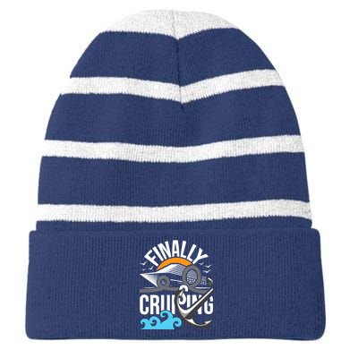 Finally Cruising Cruise Ship Cruising Lover Cruiser Striped Beanie with Solid Band