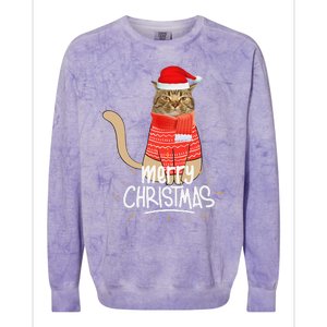 Funny Christmas Cat For Cat Lovers Santa Hat Merry Christmas Colorblast Crewneck Sweatshirt