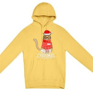 Funny Christmas Cat For Cat Lovers Santa Hat Merry Christmas Premium Pullover Hoodie