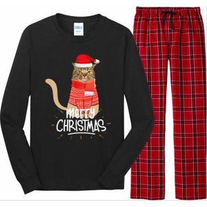 Funny Christmas Cat For Cat Lovers Santa Hat Merry Christmas Long Sleeve Pajama Set