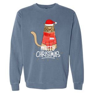 Funny Christmas Cat For Cat Lovers Santa Hat Merry Christmas Garment-Dyed Sweatshirt