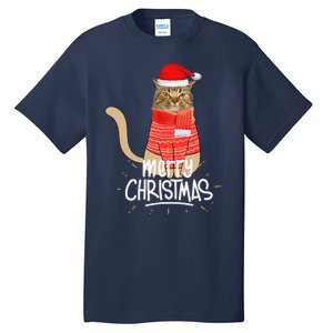 Funny Christmas Cat For Cat Lovers Santa Hat Merry Christmas Tall T-Shirt