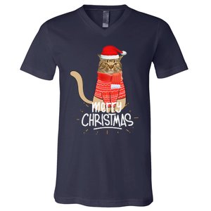 Funny Christmas Cat For Cat Lovers Santa Hat Merry Christmas V-Neck T-Shirt