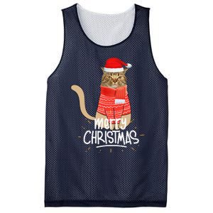 Funny Christmas Cat For Cat Lovers Santa Hat Merry Christmas Mesh Reversible Basketball Jersey Tank