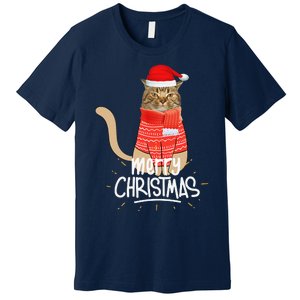 Funny Christmas Cat For Cat Lovers Santa Hat Merry Christmas Premium T-Shirt