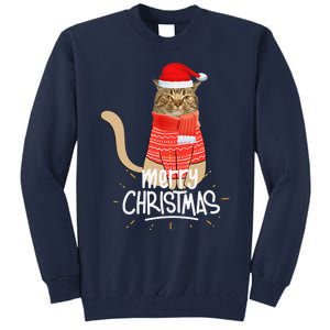 Funny Christmas Cat For Cat Lovers Santa Hat Merry Christmas Tall Sweatshirt