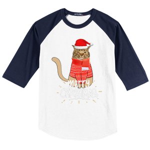 Funny Christmas Cat For Cat Lovers Santa Hat Merry Christmas Baseball Sleeve Shirt