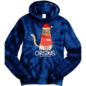 Funny Christmas Cat For Cat Lovers Santa Hat Merry Christmas Tie Dye Hoodie