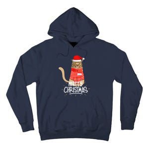 Funny Christmas Cat For Cat Lovers Santa Hat Merry Christmas Tall Hoodie