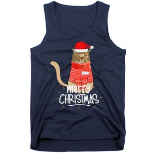 Funny Christmas Cat For Cat Lovers Santa Hat Merry Christmas Tank Top