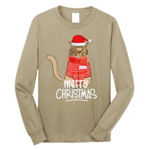 Funny Christmas Cat For Cat Lovers Santa Hat Merry Christmas Long Sleeve Shirt