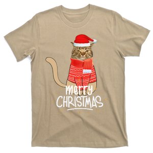 Funny Christmas Cat For Cat Lovers Santa Hat Merry Christmas T-Shirt