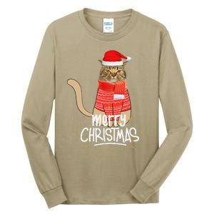 Funny Christmas Cat For Cat Lovers Santa Hat Merry Christmas Tall Long Sleeve T-Shirt