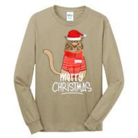 Funny Christmas Cat For Cat Lovers Santa Hat Merry Christmas Tall Long Sleeve T-Shirt