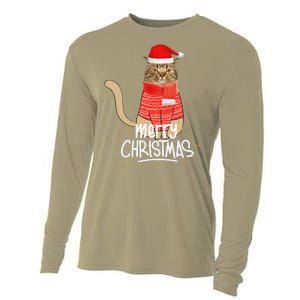 Funny Christmas Cat For Cat Lovers Santa Hat Merry Christmas Cooling Performance Long Sleeve Crew