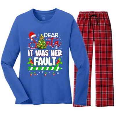 Funny Christmas Couples Gift Dear Santa It Was Her Fault Cute Gift Women's Long Sleeve Flannel Pajama Set 