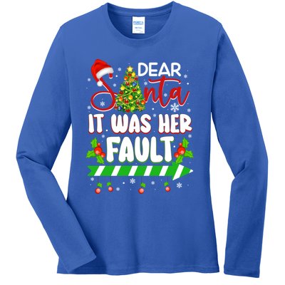 Funny Christmas Couples Gift Dear Santa It Was Her Fault Cute Gift Ladies Long Sleeve Shirt