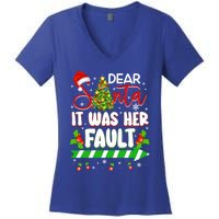 Funny Christmas Couples Gift Dear Santa It Was Her Fault Cute Gift Women's V-Neck T-Shirt