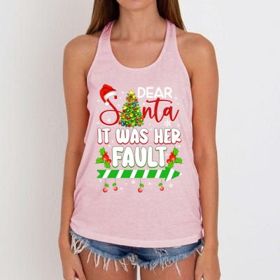 Funny Christmas Couples Gift Dear Santa It Was Her Fault Cute Gift Women's Knotted Racerback Tank