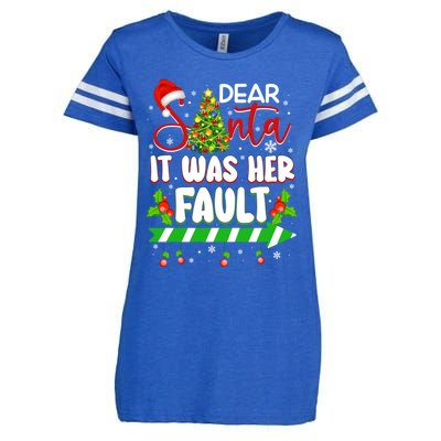 Funny Christmas Couples Gift Dear Santa It Was Her Fault Cute Gift Enza Ladies Jersey Football T-Shirt