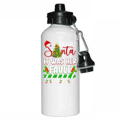 Funny Christmas Couples Gift Dear Santa It Was Her Fault Cute Gift Aluminum Water Bottle 