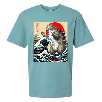 Funny Catzilla Cat Japanese Art Cat Gifts Sueded Cloud Jersey T-Shirt