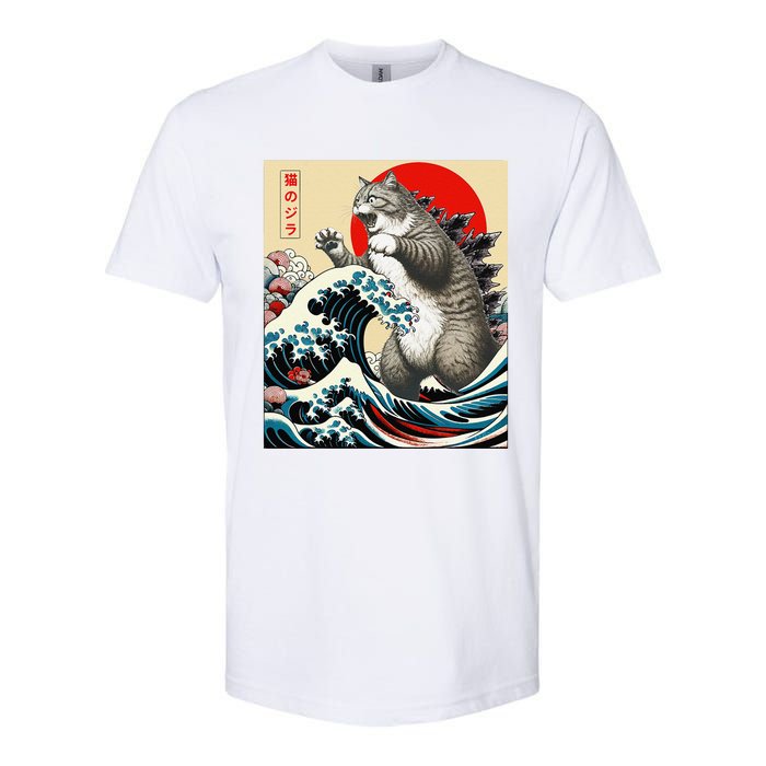 Funny Catzilla Cat Japanese Art Cat Gifts Softstyle CVC T-Shirt