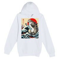 Funny Catzilla Cat Japanese Art Cat Gifts Premium Pullover Hoodie