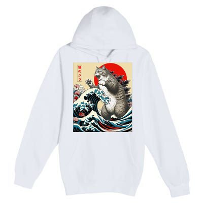 Funny Catzilla Cat Japanese Art Cat Gifts Premium Pullover Hoodie