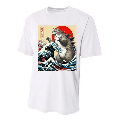 Funny Catzilla Cat Japanese Art Cat Gifts Performance Sprint T-Shirt