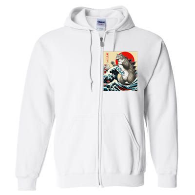 Funny Catzilla Cat Japanese Art Cat Gifts Full Zip Hoodie