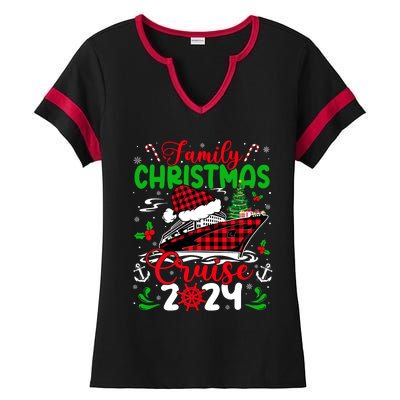 Family Christmas Cruise 2024 Plaid Cute Squad Xmas Cruising Ladies Halftime Notch Neck Tee