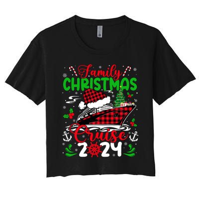 Family Christmas Cruise 2024 Plaid Cute Squad Xmas Cruising Women's Crop Top Tee