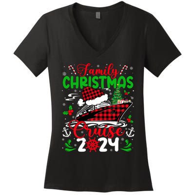 Family Christmas Cruise 2024 Plaid Cute Squad Xmas Cruising Women's V-Neck T-Shirt