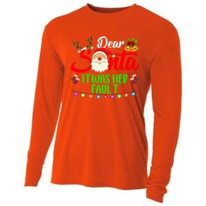 Funny Christmas Couples Gift Dear Santa It Was Her Fault Gift Cooling Performance Long Sleeve Crew