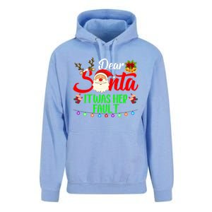 Funny Christmas Couples Gift Dear Santa It Was Her Fault Gift Unisex Surf Hoodie