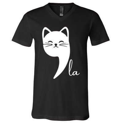 Funny Cat Comma La Kamala Harris For President 2024 Election V-Neck T-Shirt