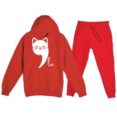 Funny Cat Comma La Kamala Harris For President 2024 Election Premium Hooded Sweatsuit Set